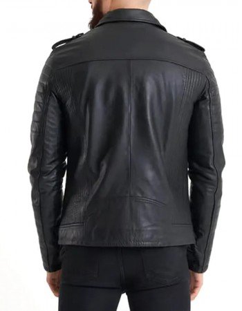 Ribbed Sleeve Real Leather Jacket Ribbed Sleeve Real Leather Jacket