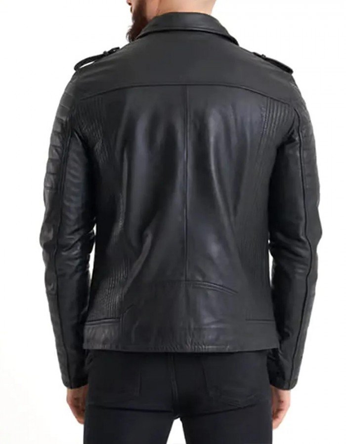 Ribbed Sleeve Real Leather Jacket Ribbed Sleeve Real Leather Jacket
