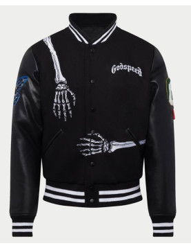 Rod Godspeed Skull Wool and Leather Varsity Jacket