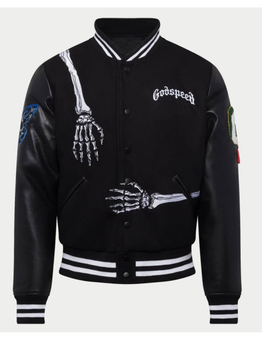 Rod Godspeed Skull Wool and Leather Varsity Jacket