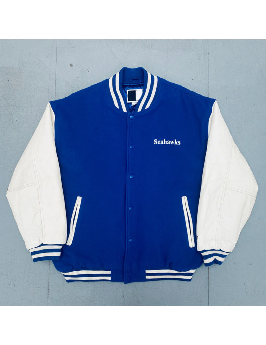 Royal and White 1990's Seattle Seahawks Varsity Jacket