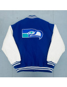 Royal and White 1990's Seattle Seahawks Varsity Jacket