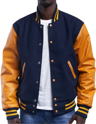 Royal Wool Body & Bright Gold Leather Sleeves Letterman Jacket Royal Wool Body & Bright Gold Leather Sleeves Letterman Jacket