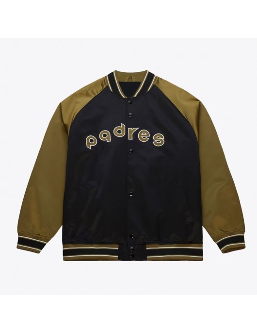 San Diego Padres Black/Olive Satin Double Clutch Jacket San Diego Padres Black/Olive Satin Double Clutch Jacket