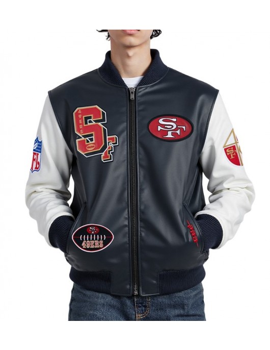 San Francisco 49ers Best Of Men's Leather Varsity Jacket San Francisco 49ers Best Of Men's Leather Varsity Jacket