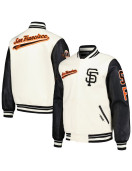 San Francisco Giants Script Tail Cream and Black Varsity Jacket