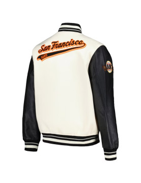 San Francisco Giants Script Tail Cream and Black Varsity Jacket
