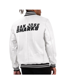 San Jose Sharks Black Ice Varsity White Leather Jacket