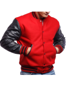 Scarlet Red Wool & Black Leather Varsity Letterman Jacket