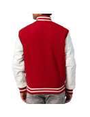 Scarlet Wool Body & White Leather Sleeves Letterman Jacket With Zipper