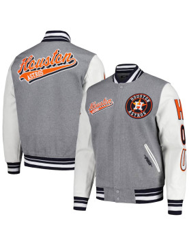 Script Tail Houston Astros Heather Gray and White Varsity Jacket