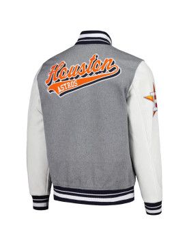 Script Tail Houston Astros Heather Gray and White Varsity Jacket