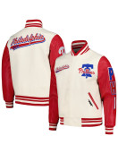 Script Tail Philadelphia Phillies Cream and Red Varsity Jacket