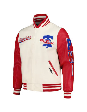 Script Tail Philadelphia Phillies Cream and Red Varsity Jacket