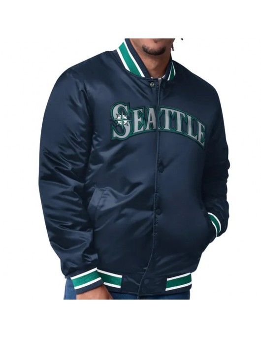 Seattle Mariners Dueling Logos Navy Satin Jacket Seattle Mariners Dueling Logos Navy Satin Jacket