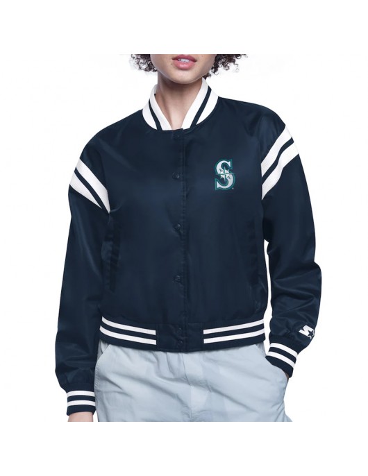 Seattle Mariners Printed Logo Varsity Satin Jacket