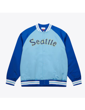 Seattle Mariners Vintage Logo Double Clutch Blue Satin Jacket