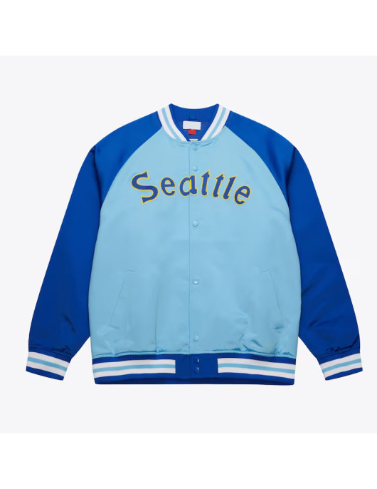 Seattle Mariners Vintage Logo Double Clutch Blue Satin Jacket