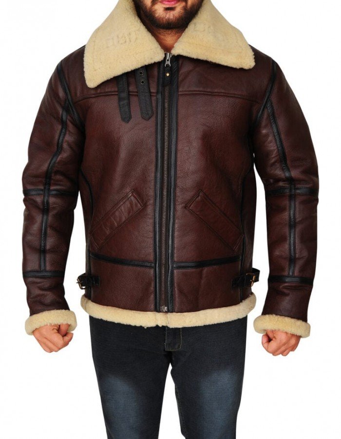Mens Shearling Brown Bomber Leather Jacket Mens Shearling Brown Bomber Leather Jacket