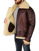 Mens Shearling Brown Bomber Leather Jacket