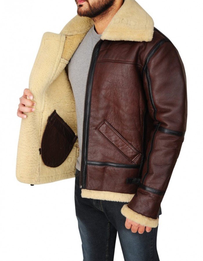 Mens Shearling Brown Bomber Leather Jacket Mens Shearling Brown Bomber Leather Jacket
