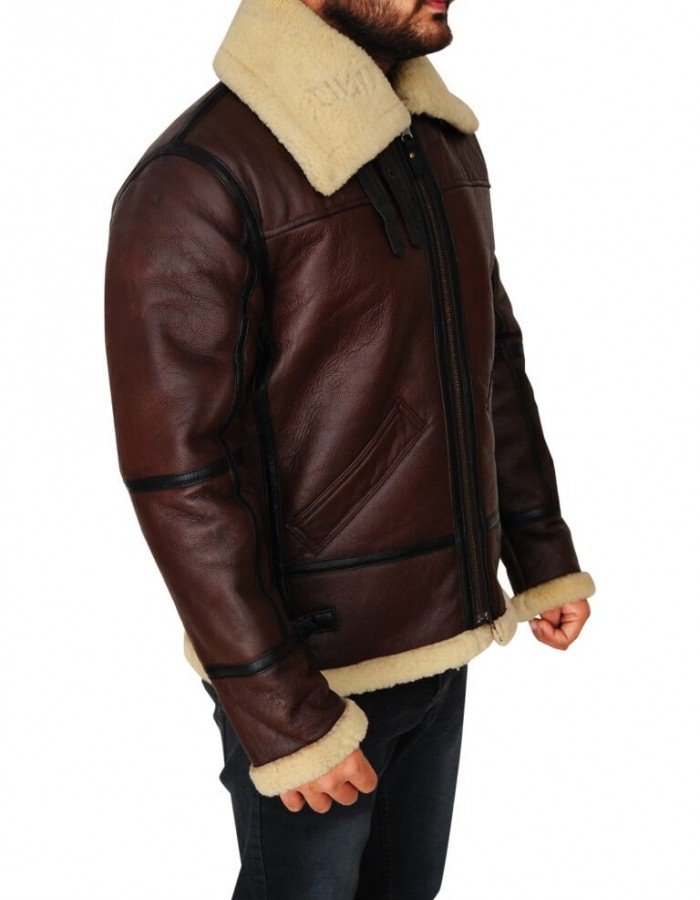 Mens Shearling Brown Bomber Leather Jacket Mens Shearling Brown Bomber Leather Jacket