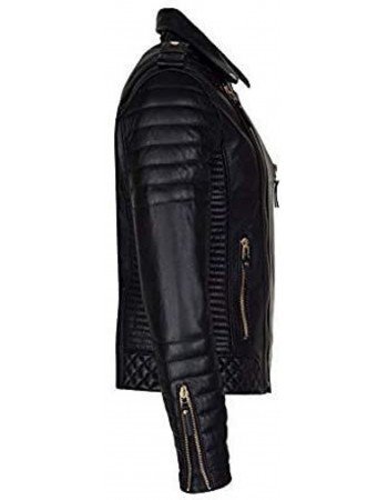 Men Quilted Slim Fit Motorcycle Biker Jacket
