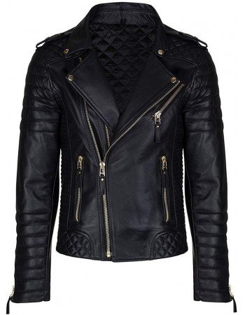 Men Quilted Slim Fit Motorcycle Biker Jacket