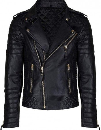 Men Quilted Slim Fit Motorcycle Biker Jacket