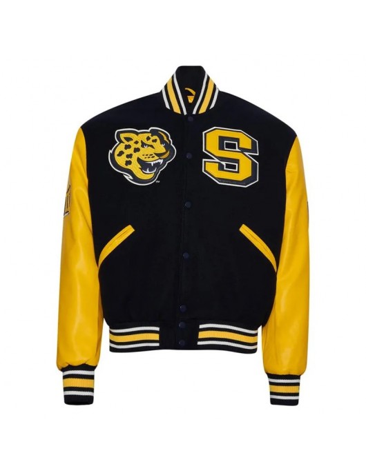 Southern University Jaguars Black & Gold Varsity Jacket - Unisex Wool & Leather