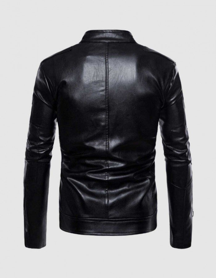 Stand Collar Leather Jacket