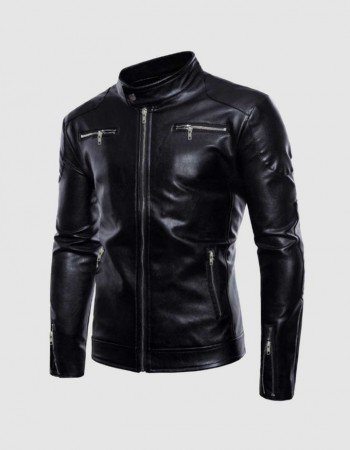 Stand Collar Leather Jacket