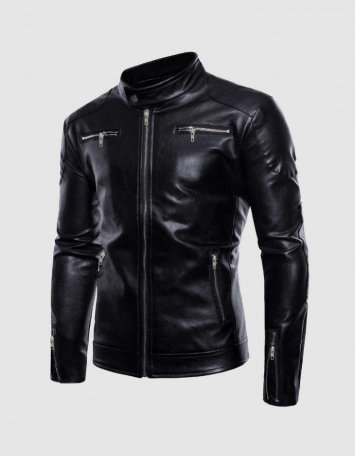 Stand Collar Leather Jacket