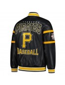 Striped Pittsburgh Pirates Varsity Full-Zip Black Leather Jacket