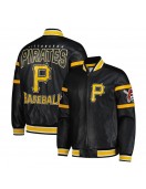 Striped Pittsburgh Pirates Varsity Full-Zip Black Leather Jacket