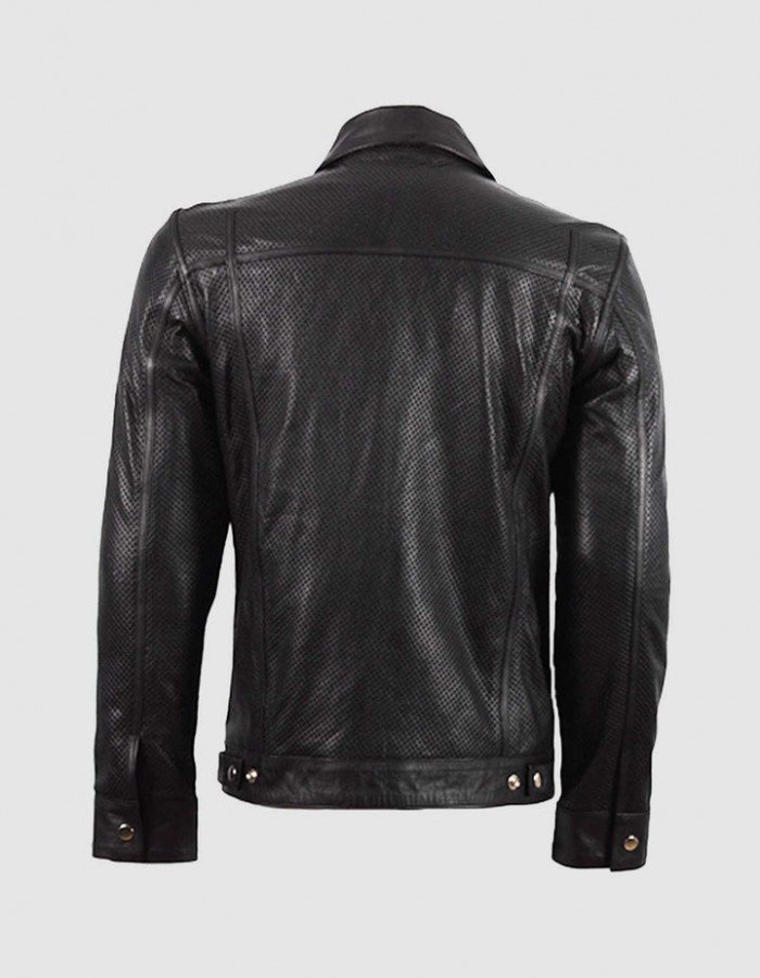 Summer Jacket -Leather Collar Biker Jacket in Black Summer Jacket -Leather Collar Biker Jacket in Black