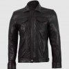 Summer Jacket -Leather Collar Biker Jacket in Black Summer Jacket -Leather Collar Biker Jacket in Black