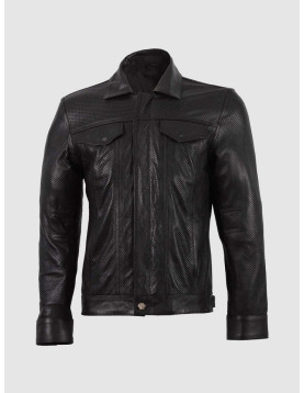Summer Jacket -Leather Collar Biker Jacket in Black