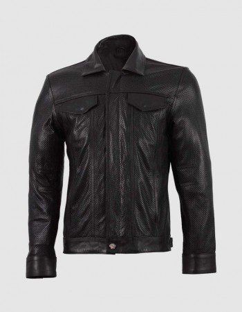Summer Jacket -Leather Collar Biker Jacket in Black