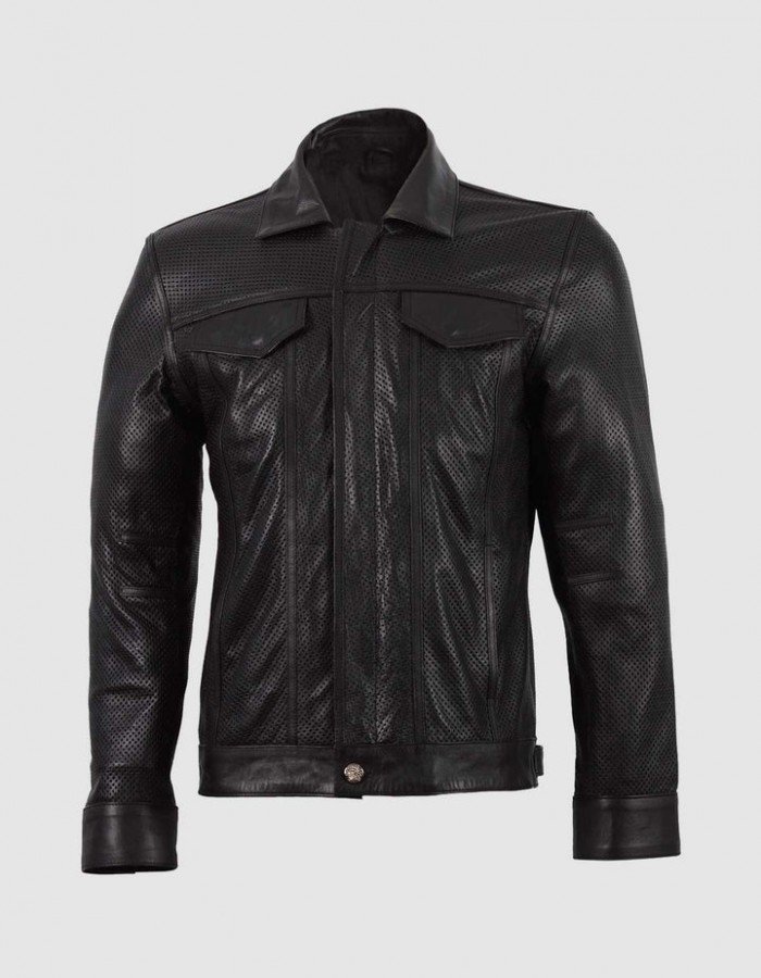 Summer Jacket -Leather Collar Biker Jacket in Black Summer Jacket -Leather Collar Biker Jacket in Black