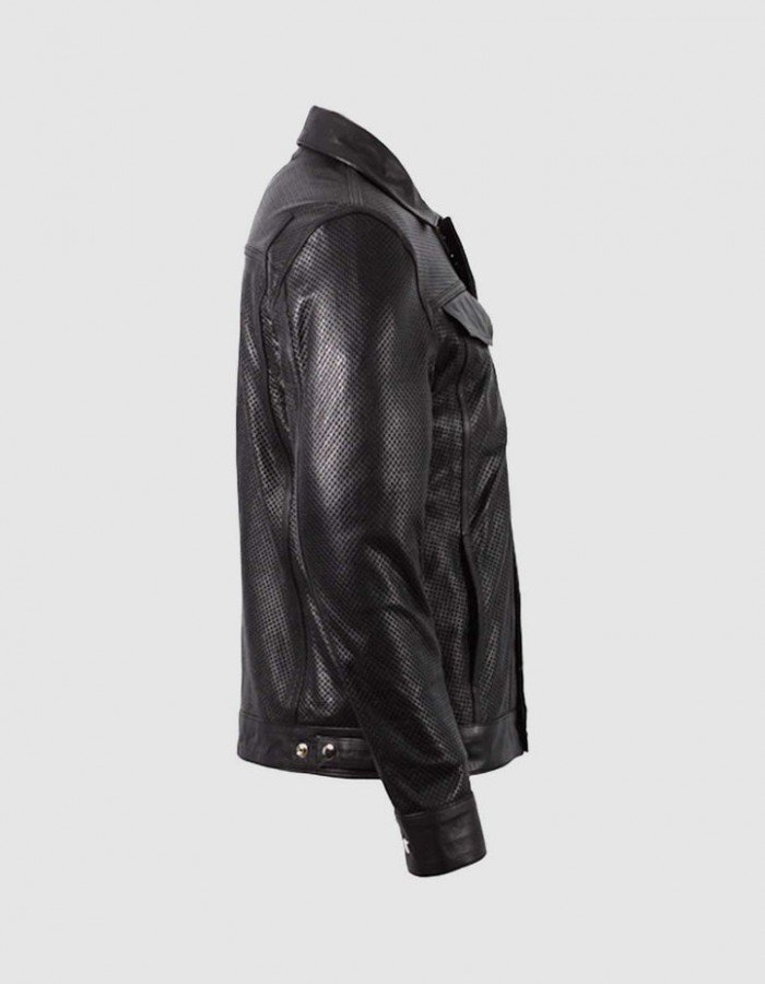 Summer Jacket -Leather Collar Biker Jacket in Black Summer Jacket -Leather Collar Biker Jacket in Black