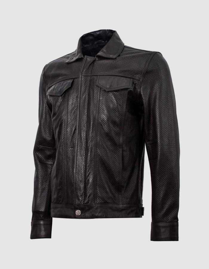 Summer Jacket -Leather Collar Biker Jacket in Black Summer Jacket -Leather Collar Biker Jacket in Black