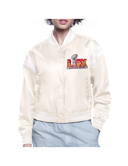 Super Bowl LIX Cream Varsity Satin Jacket