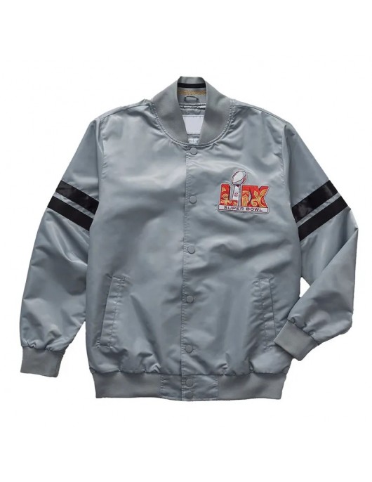 Super Bowl LIX Gray Varsity Satin Jacket