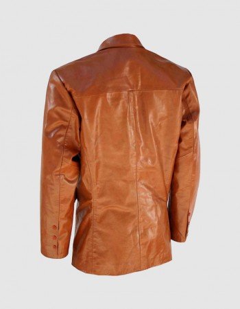 Tan Leather Coat with 2 Buttons Tan Leather Coat with 2 Buttons