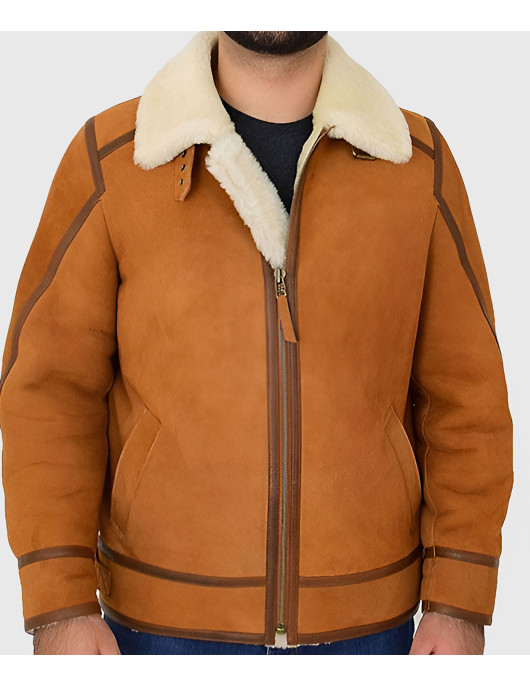 Tejan Men’s Brown B-3 Bomber Leather Jacket