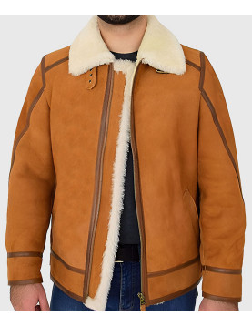 Tejan Men’s Brown B-3 Bomber Leather Jacket