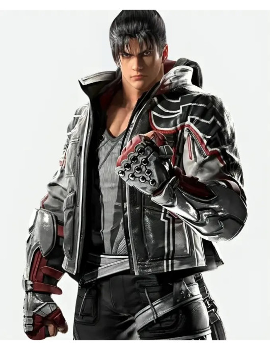 Tekken 8 Jin Kazama Black Leather Hooded Jacket