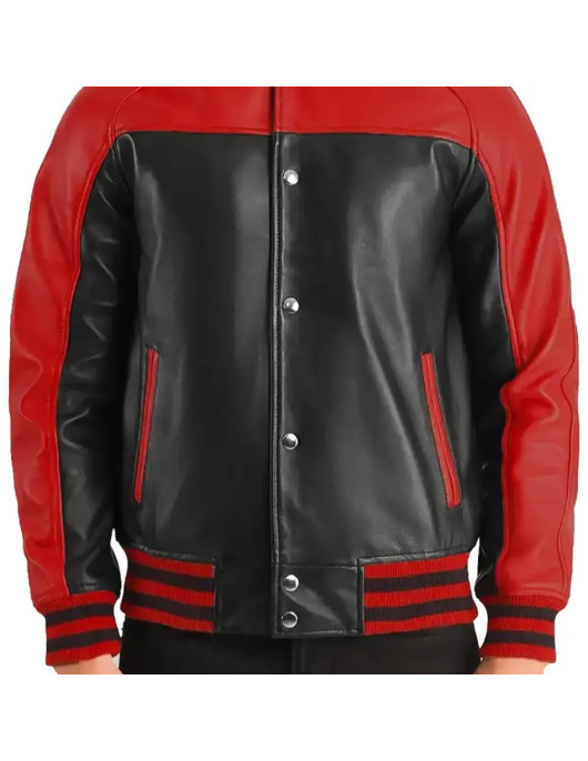 Terry Terrance Black And Red Leather Varsity Jacket