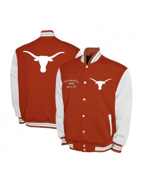 Texas Longhorns Fleece Burnt Orange and White Varsity Jacket